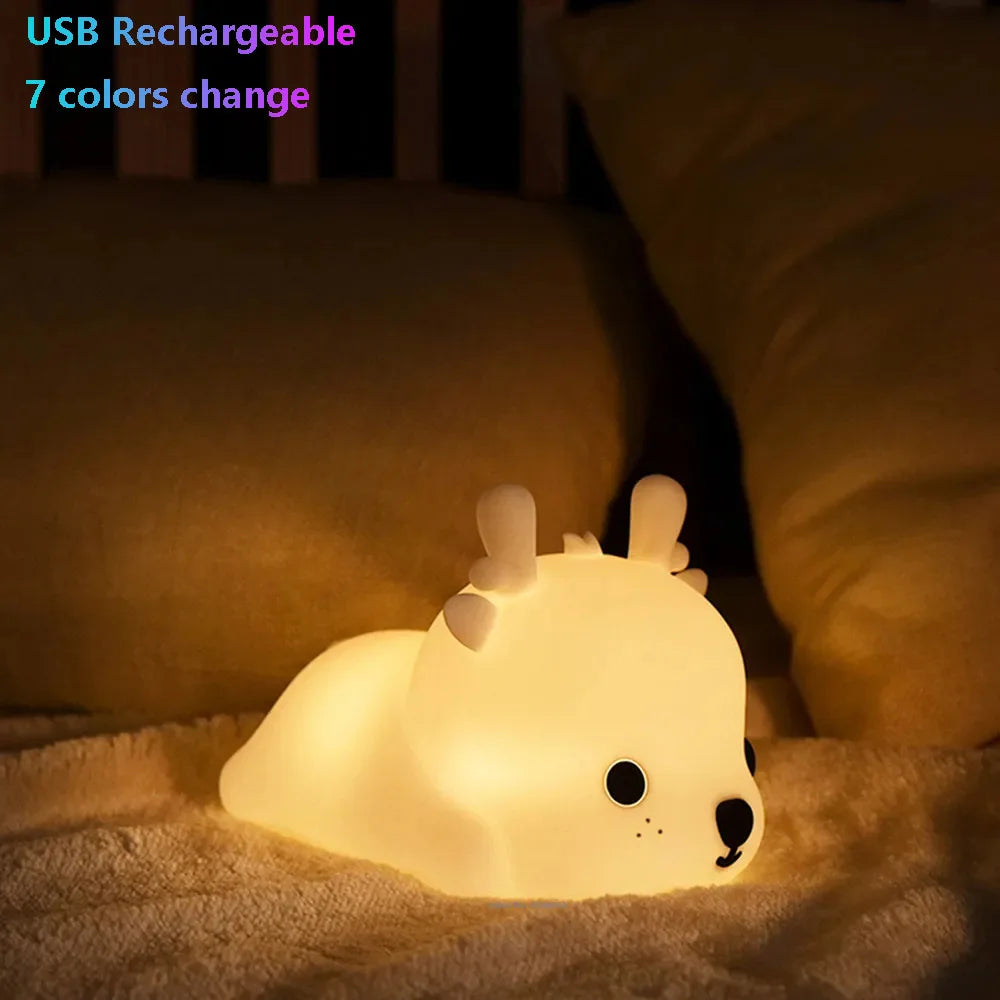 LED Night Light Cute Whale Cartoon animals Silicone Lamp for Children Kid Touch Sensor Timing USB Rechargeable for Birthday Gift