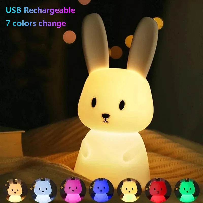 LED Night Light Cute Whale Cartoon animals Silicone Lamp for Children Kid Touch Sensor Timing USB Rechargeable for Birthday Gift