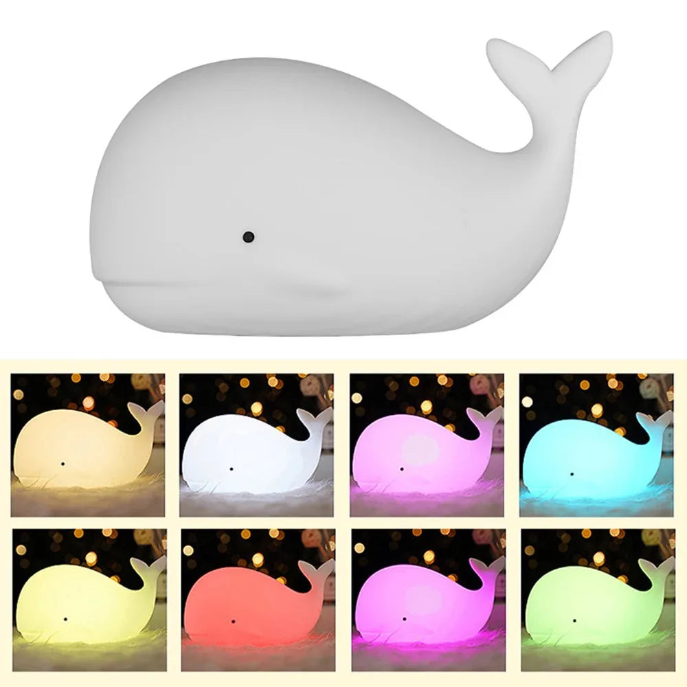 LED Night Light Cute Whale Cartoon animals Silicone Lamp for Children Kid Touch Sensor Timing USB Rechargeable for Birthday Gift